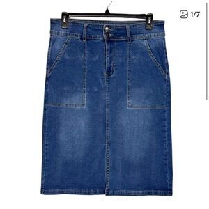 Blue Denim Midi Skirt